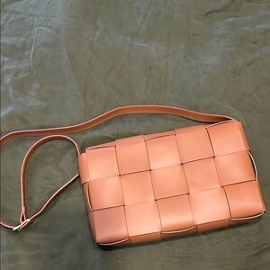 Woven Leather Crossbody Bag - Tan